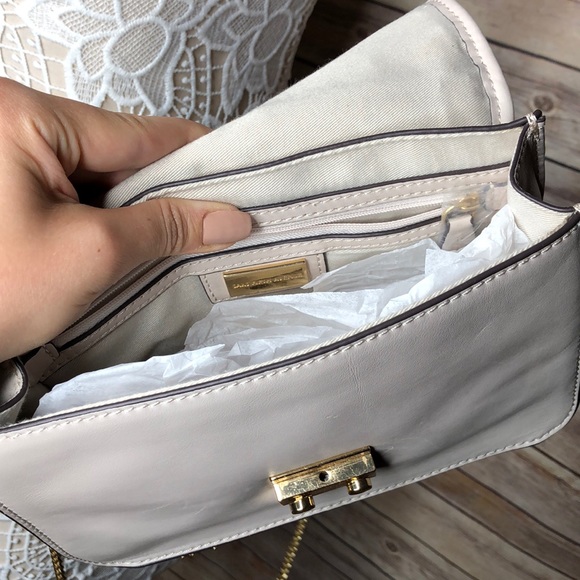 SAKS 5TH Ivory Bone Leather Gold Small Handbag - Picture 6 of 8